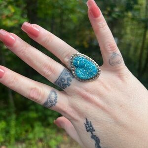 Native Made J. Butler Blue Druzy & Sterling Silver Ring – Size 8- RARE